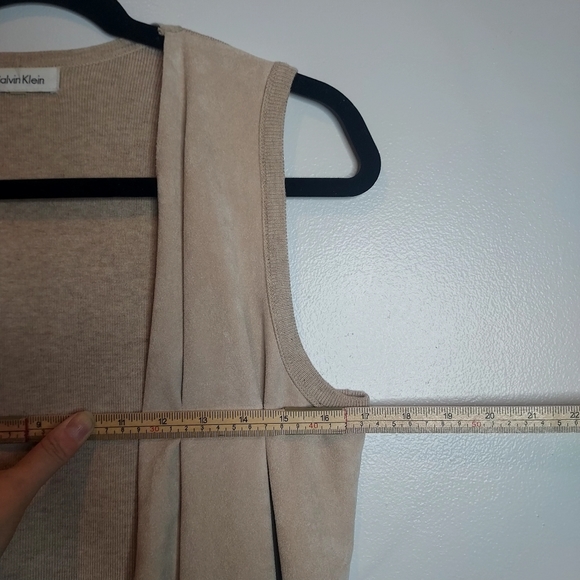 Calvin Klein Faux Suede Sweater Open Waterfall Draped Vest - Picture 4 of 9